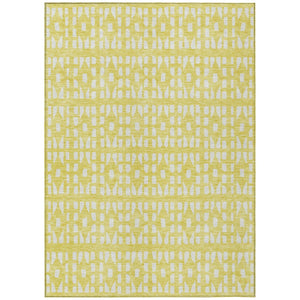 HomeRoots 5' Bright Yellow and Ivory Geometric Washable Area Rug for Indoor and Outdoor Spaces, Durable Design 5' X 8' 613814