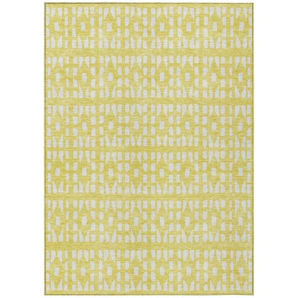 HomeRoots 5' Bright Yellow and Ivory Geometric Washable Area Rug for Indoor and Outdoor Spaces, Durable Design 5' X 8' 613814