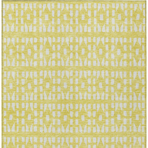 HomeRoots 5' Bright Yellow and Ivory Geometric Washable Area Rug for Indoor and Outdoor Spaces, Durable Design 8' X 10' 613816