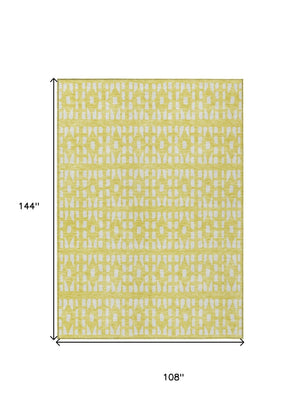 HomeRoots 9' Contemporary Yellow and Ivory Geometric Washable Area Rug for Indoor and Outdoor Spaces 613817