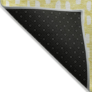 HomeRoots 9' Contemporary Yellow and Ivory Geometric Washable Area Rug for Indoor and Outdoor Spaces 613817