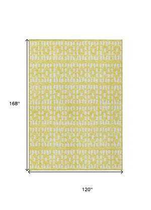 HomeRoots 5' Bright Yellow and Ivory Geometric Washable Area Rug for Indoor and Outdoor Spaces, Durable Design 10' X 14' 613818