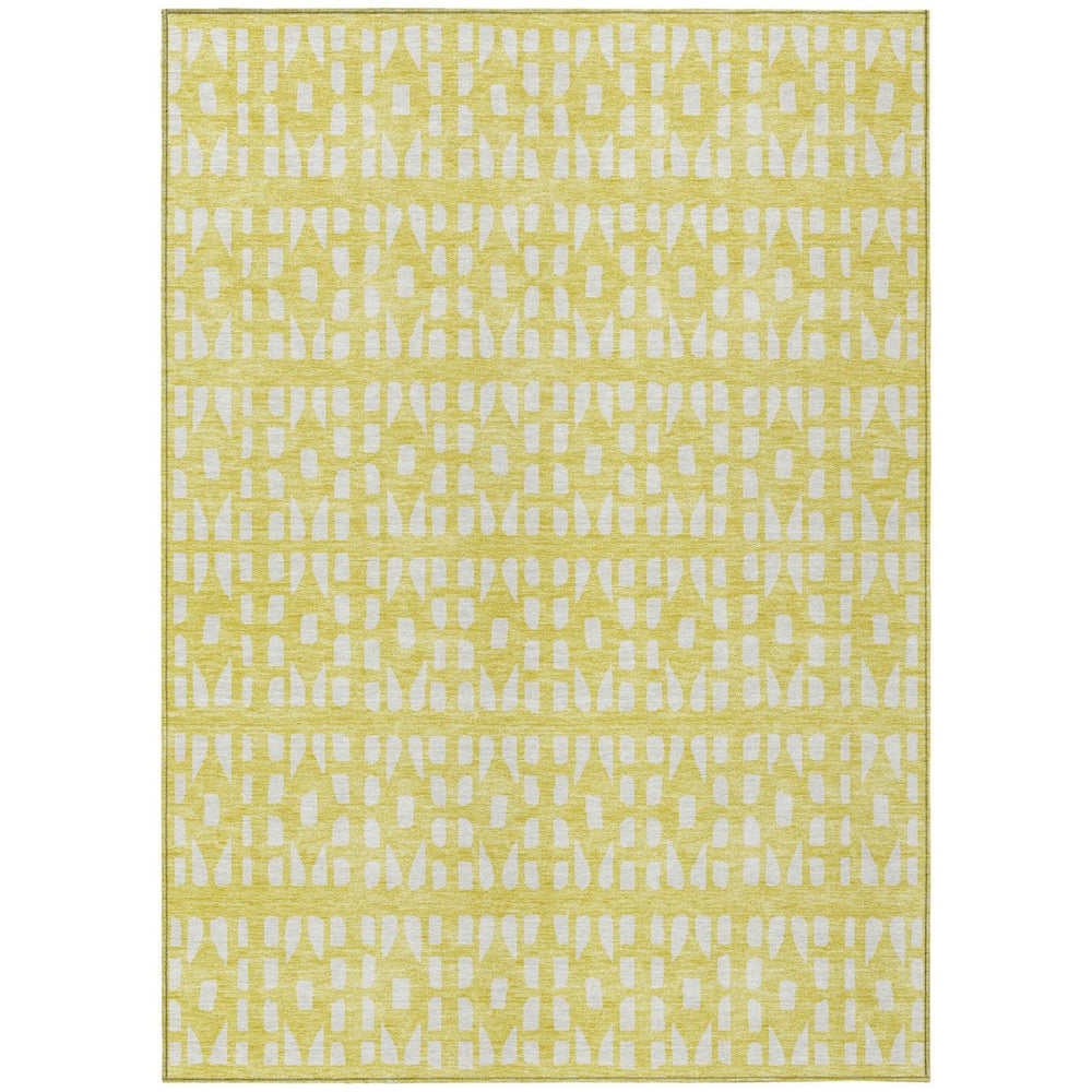 HomeRoots 5' Bright Yellow and Ivory Geometric Washable Area Rug for Indoor and Outdoor Spaces, Durable Design 10' X 14' 613818