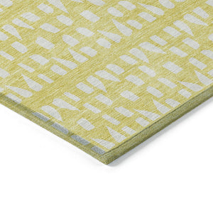 HomeRoots 5' Bright Yellow and Ivory Geometric Washable Area Rug for Indoor and Outdoor Spaces, Durable Design 10' X 14' 613818