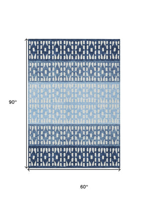 HomeRoots 5' Stylish Blue and Ivory Geometric Area Rug for Indoor/Outdoor Use - Easy Care, Durable Design 5' X 8' 613826