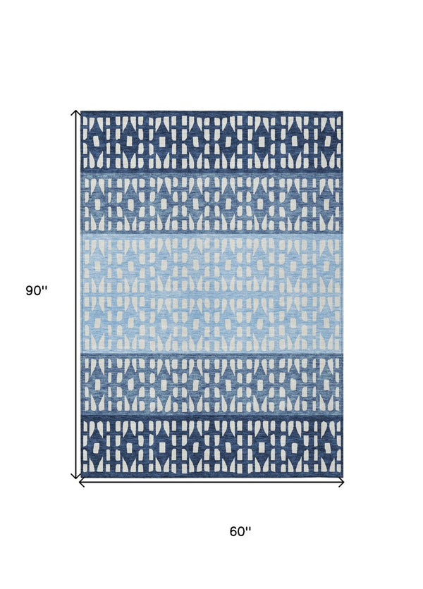 HomeRoots 5' Stylish Blue and Ivory Geometric Area Rug for Indoor/Outdoor Use - Easy Care, Durable Design 5' X 8' 613826
