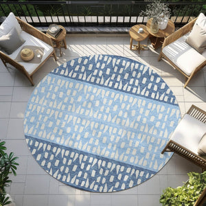 HomeRoots 5' Stylish Blue and Ivory Geometric Area Rug for Indoor/Outdoor Use - Easy Care, Durable Design 8' Round 613827