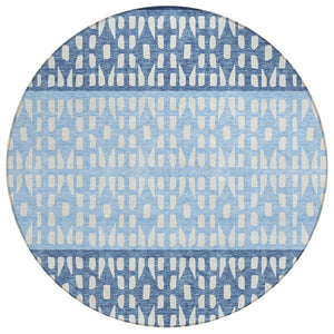 HomeRoots 5' Stylish Blue and Ivory Geometric Area Rug for Indoor/Outdoor Use - Easy Care, Durable Design 8' Round 613827