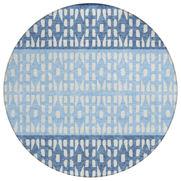 HomeRoots 5' Stylish Blue and Ivory Geometric Area Rug for Indoor/Outdoor Use - Easy Care, Durable Design 8' Round 613827