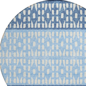HomeRoots 5' Stylish Blue and Ivory Geometric Area Rug for Indoor/Outdoor Use - Easy Care, Durable Design 8' Round 613827