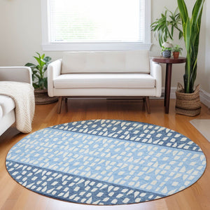 HomeRoots 5' Stylish Blue and Ivory Geometric Area Rug for Indoor/Outdoor Use - Easy Care, Durable Design 8' Round 613827