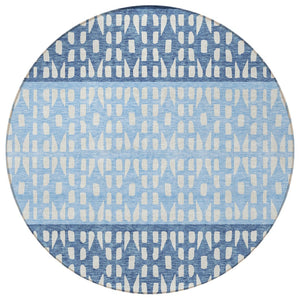 HomeRoots 5' Stylish Blue and Ivory Geometric Area Rug for Indoor/Outdoor Use - Easy Care, Durable Design 8' Round 613827