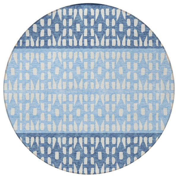 HomeRoots 5' Stylish Blue and Ivory Geometric Area Rug for Indoor/Outdoor Use - Easy Care, Durable Design 8' Round 613827