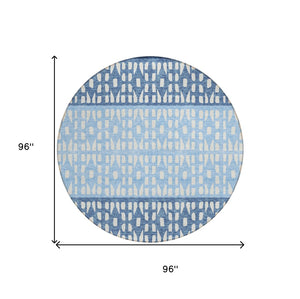HomeRoots 5' Stylish Blue and Ivory Geometric Area Rug for Indoor/Outdoor Use - Easy Care, Durable Design 8' Round 613827