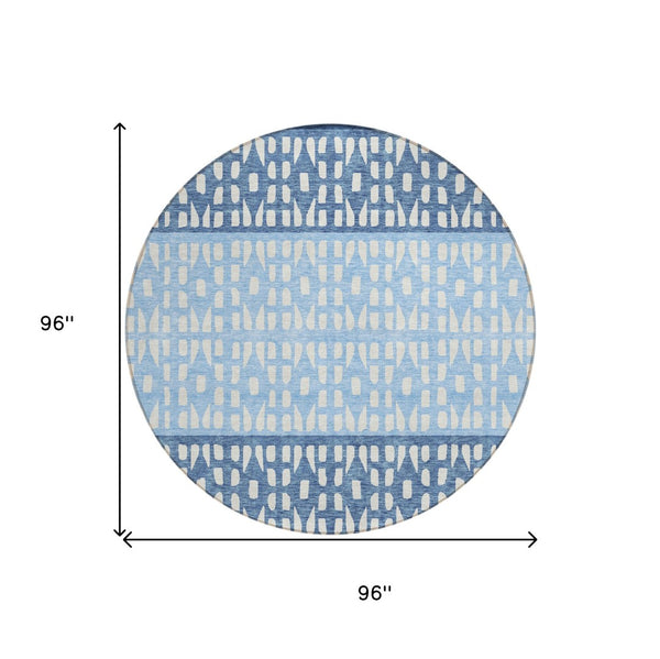 HomeRoots 5' Stylish Blue and Ivory Geometric Area Rug for Indoor/Outdoor Use - Easy Care, Durable Design 8' Round 613827