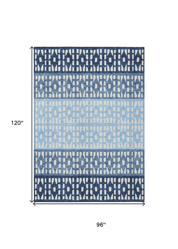 HomeRoots 5' Stylish Blue and Ivory Geometric Area Rug for Indoor/Outdoor Use - Easy Care, Durable Design 8' X 10' 613828