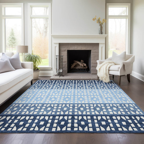 HomeRoots 5' Stylish Blue and Ivory Geometric Area Rug for Indoor/Outdoor Use - Easy Care, Durable Design 8' X 10' 613828