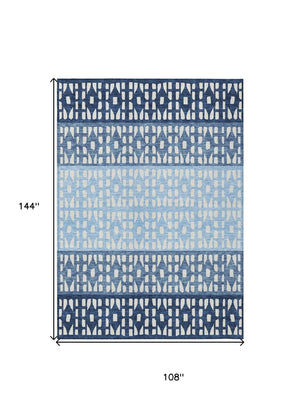 HomeRoots 5' Stylish Blue and Ivory Geometric Area Rug for Indoor/Outdoor Use - Easy Care, Durable Design 9' X 12' 613829
