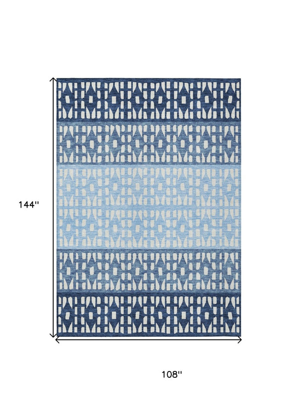 HomeRoots 5' Stylish Blue and Ivory Geometric Area Rug for Indoor/Outdoor Use - Easy Care, Durable Design 9' X 12' 613829
