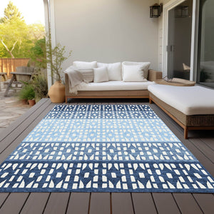 HomeRoots 5' Stylish Blue and Ivory Geometric Area Rug for Indoor/Outdoor Use - Easy Care, Durable Design 9' X 12' 613829