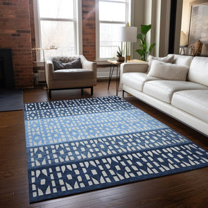 HomeRoots 5' Stylish Blue and Ivory Geometric Area Rug for Indoor/Outdoor Use - Easy Care, Durable Design 9' X 12' 613829