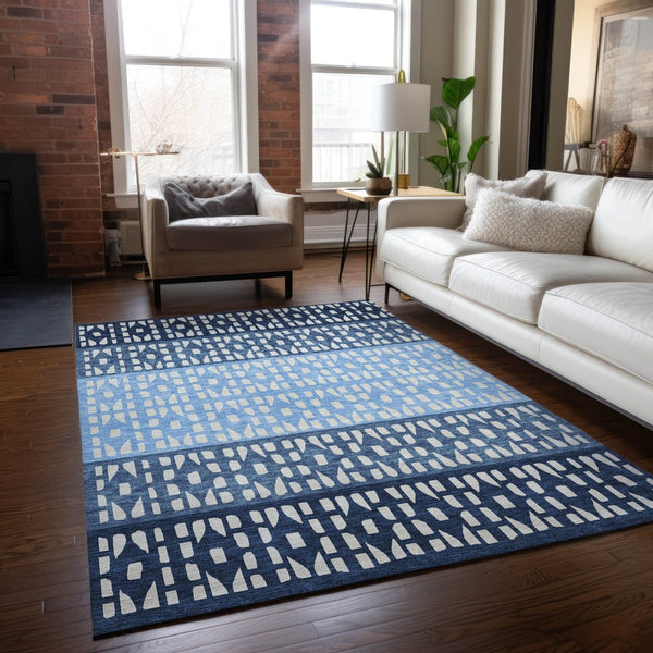 HomeRoots 5' Stylish Blue and Ivory Geometric Area Rug for Indoor/Outdoor Use - Easy Care, Durable Design 9' X 12' 613829