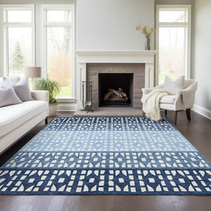 HomeRoots 5' Stylish Blue and Ivory Geometric Area Rug for Indoor/Outdoor Use - Easy Care, Durable Design 9' X 12' 613829