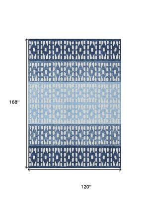 HomeRoots 5' Stylish Blue and Ivory Geometric Area Rug for Indoor/Outdoor Use - Easy Care, Durable Design 10' X 14' 613830