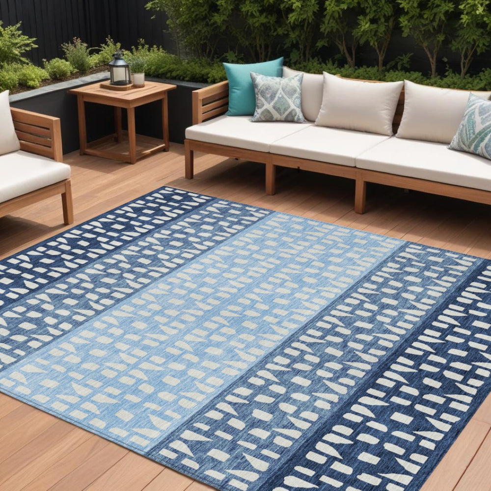 HomeRoots 5' Stylish Blue and Ivory Geometric Area Rug for Indoor/Outdoor Use - Easy Care, Durable Design 10' X 14' 613830