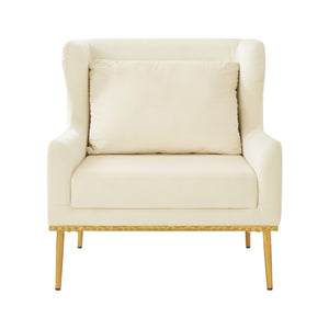 English Elm Modern Velvet Accent Chair Curved Arms Plush Cushion Upholstered Seat for Living Room Beige N763P360686A