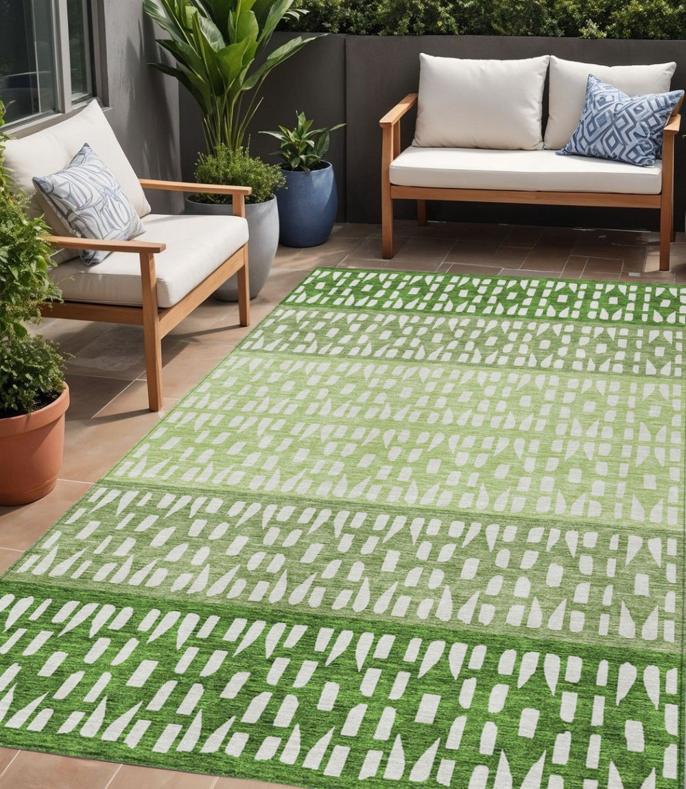 HomeRoots 5' Modern Sage Green and Ivory Geometric Indoor Outdoor Area Rug - Durable, Washable, Versatile Decor 5' X 8' 613844