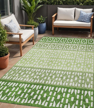 HomeRoots 5' Modern Sage Green and Ivory Geometric Indoor Outdoor Area Rug - Durable, Washable, Versatile Decor 5' X 8' 613844