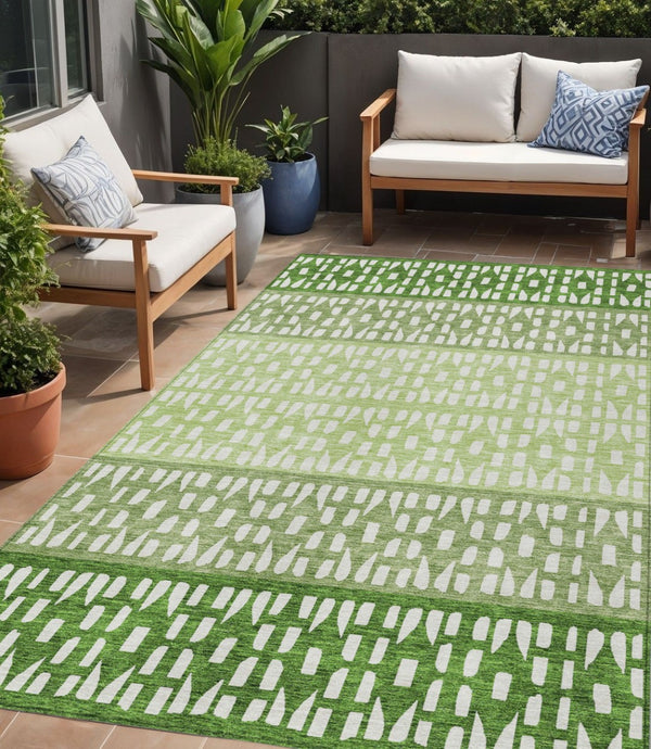 HomeRoots 5' Modern Sage Green and Ivory Geometric Indoor Outdoor Area Rug - Durable, Washable, Versatile Decor 5' X 8' 613844