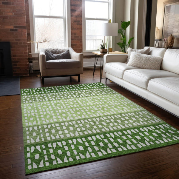 HomeRoots 5' Modern Sage Green and Ivory Geometric Indoor Outdoor Area Rug - Durable, Washable, Versatile Decor 5' X 8' 613844