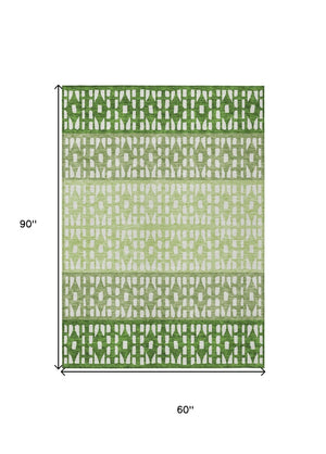 HomeRoots 5' Modern Sage Green and Ivory Geometric Indoor Outdoor Area Rug - Durable, Washable, Versatile Decor 5' X 8' 613844