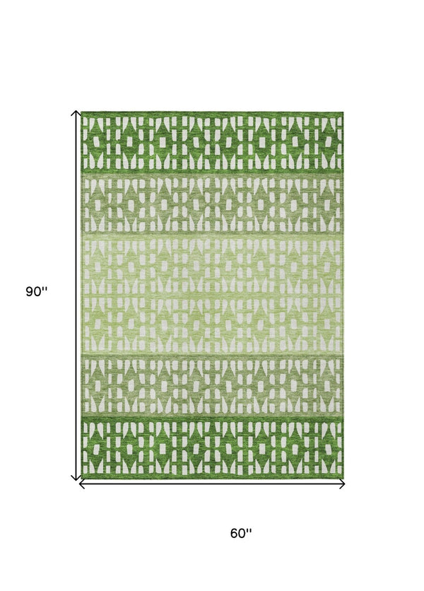 HomeRoots 5' Modern Sage Green and Ivory Geometric Indoor Outdoor Area Rug - Durable, Washable, Versatile Decor 5' X 8' 613844