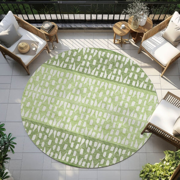 HomeRoots 5' Modern Sage Green and Ivory Geometric Indoor Outdoor Area Rug - Durable, Washable, Versatile Decor 8' Round 613845