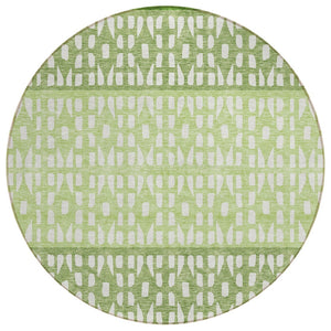 HomeRoots 5' Modern Sage Green and Ivory Geometric Indoor Outdoor Area Rug - Durable, Washable, Versatile Decor 8' Round 613845