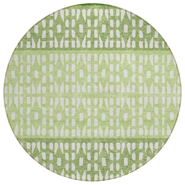 HomeRoots 5' Modern Sage Green and Ivory Geometric Indoor Outdoor Area Rug - Durable, Washable, Versatile Decor 8' Round 613845