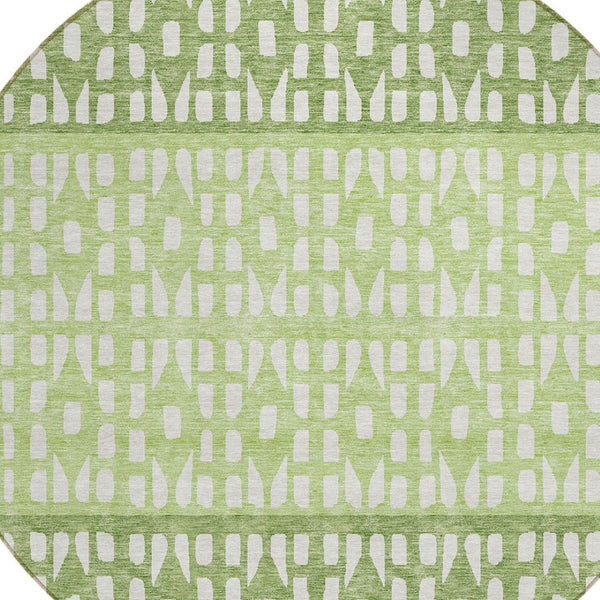 HomeRoots 5' Modern Sage Green and Ivory Geometric Indoor Outdoor Area Rug - Durable, Washable, Versatile Decor 8' Round 613845