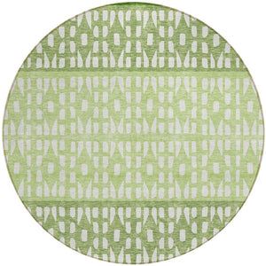 HomeRoots 5' Modern Sage Green and Ivory Geometric Indoor Outdoor Area Rug - Durable, Washable, Versatile Decor 8' Round 613845