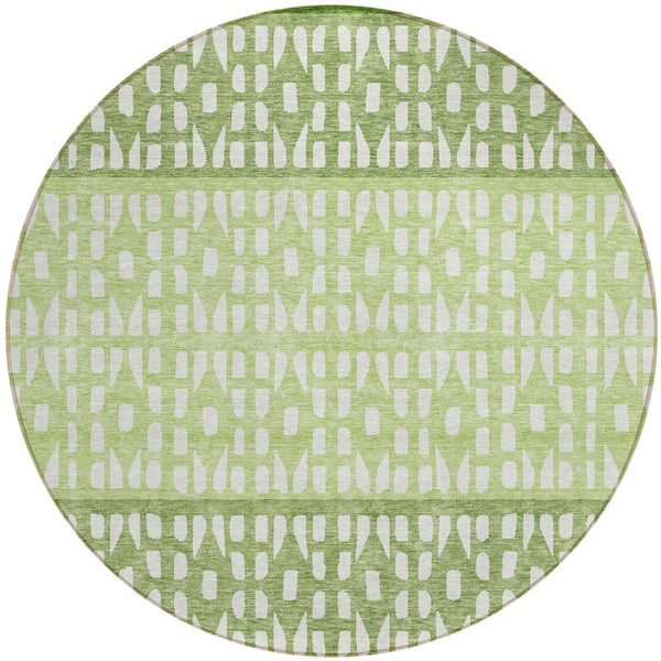 HomeRoots 5' Modern Sage Green and Ivory Geometric Indoor Outdoor Area Rug - Durable, Washable, Versatile Decor 8' Round 613845