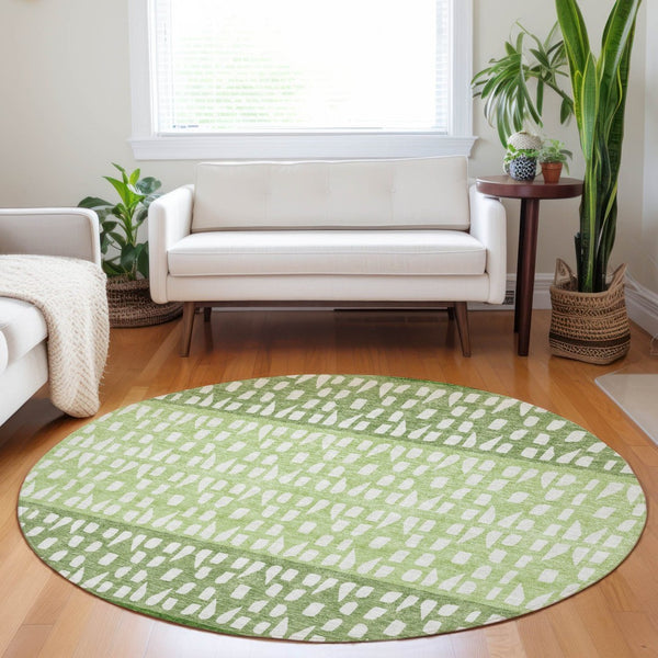 HomeRoots 5' Modern Sage Green and Ivory Geometric Indoor Outdoor Area Rug - Durable, Washable, Versatile Decor 8' Round 613845