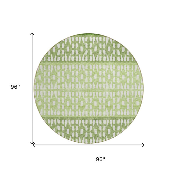 HomeRoots 5' Modern Sage Green and Ivory Geometric Indoor Outdoor Area Rug - Durable, Washable, Versatile Decor 8' Round 613845