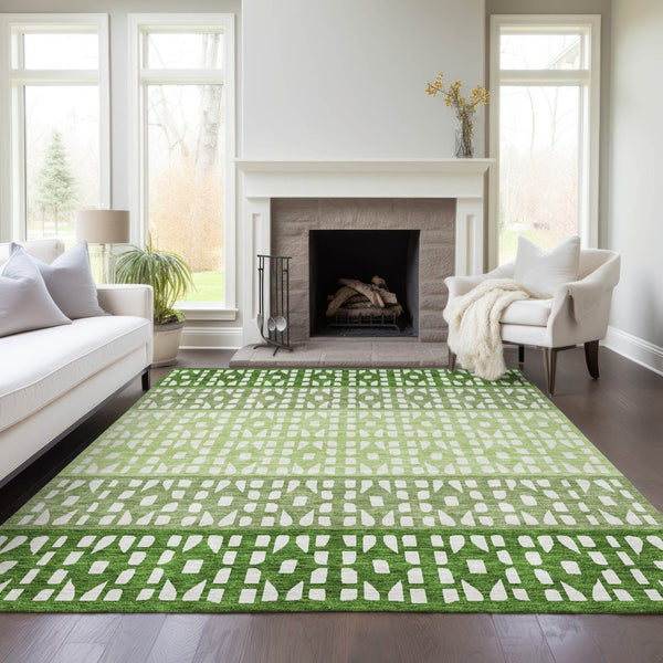 HomeRoots 5' Modern Sage Green and Ivory Geometric Indoor Outdoor Area Rug - Durable, Washable, Versatile Decor 8' X 10' 613846