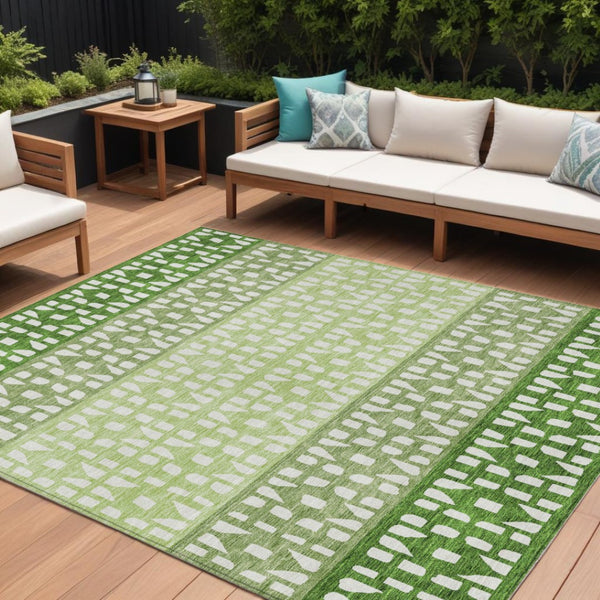 HomeRoots 5' Modern Sage Green and Ivory Geometric Indoor Outdoor Area Rug - Durable, Washable, Versatile Decor 10' X 14' 613848