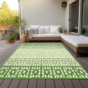HomeRoots 5' Modern Sage Green and Ivory Geometric Indoor Outdoor Area Rug - Durable, Washable, Versatile Decor 10' X 14' 613848