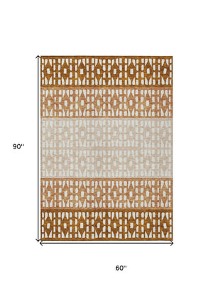 HomeRoots 5' Modern Geometric Area Rug in Warm Orange and Beige - Washable for Indoor and Outdoor Use 5' X 8' 613862
