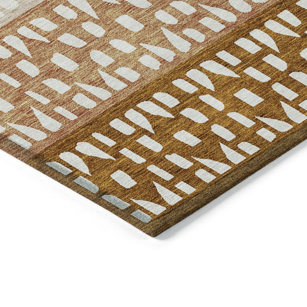 HomeRoots 5' Modern Geometric Area Rug in Warm Orange and Beige - Washable for Indoor and Outdoor Use 5' X 8' 613862