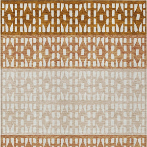 HomeRoots 5' Modern Geometric Area Rug in Warm Orange and Beige - Washable for Indoor and Outdoor Use 5' X 8' 613862